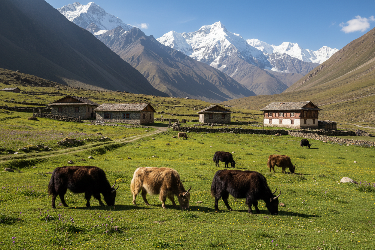 Yaks in the Himalayan farms